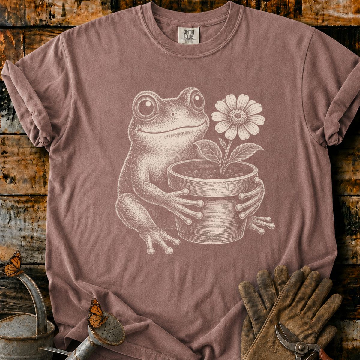 Frog With Flower Pot Art V4 T-Shirt