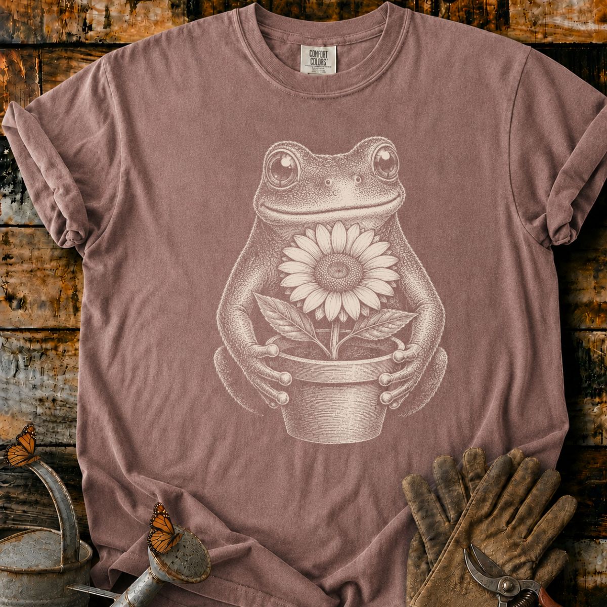 Frog With Flower Pot Art V1 T-Shirt