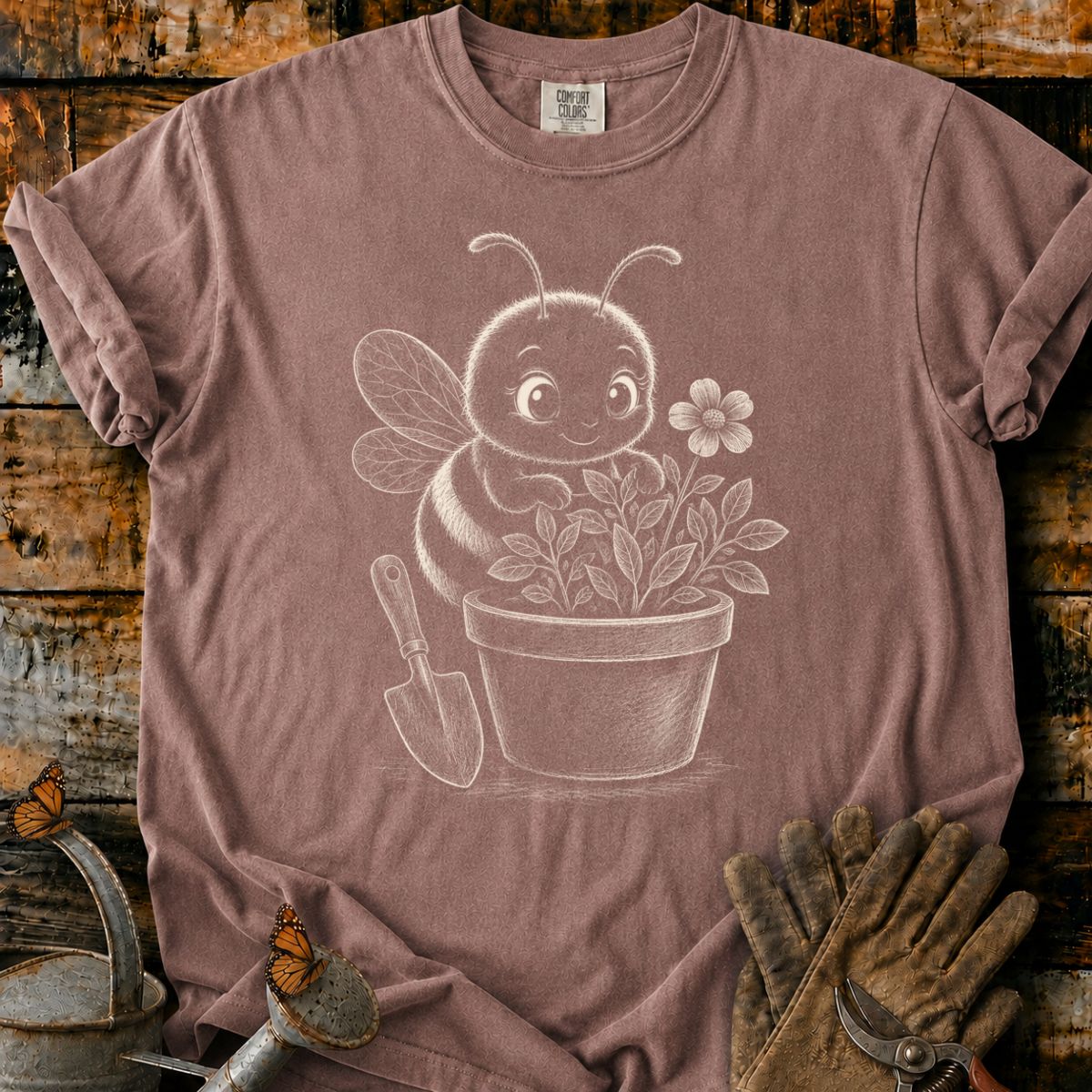 Bee With Flower Pot Art V2 T-Shirt