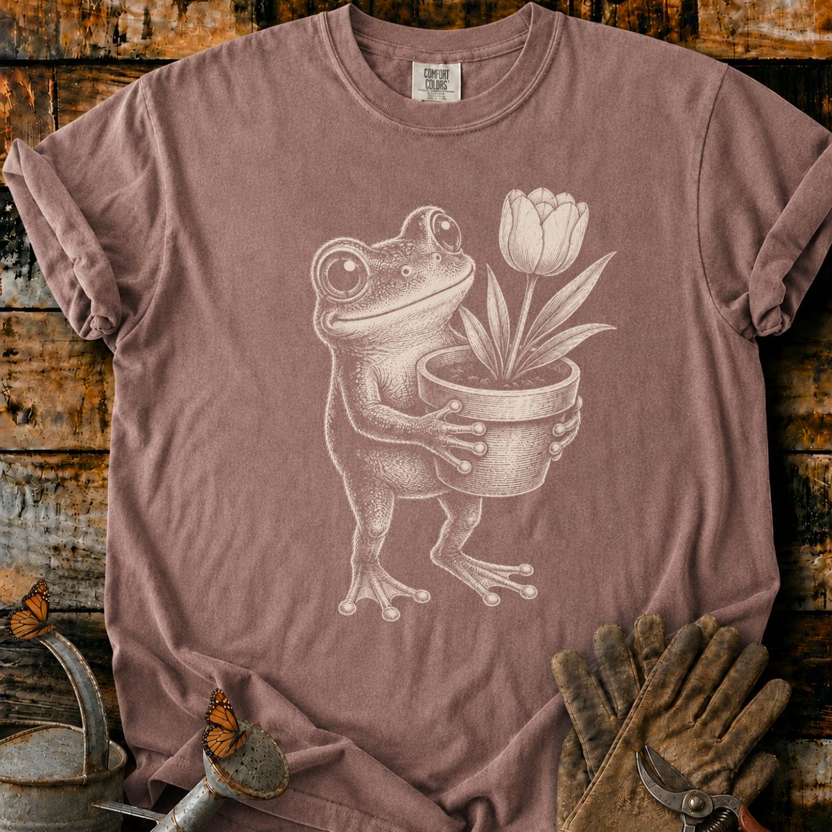 Frog With Flower Pot Art V2 T-Shirt