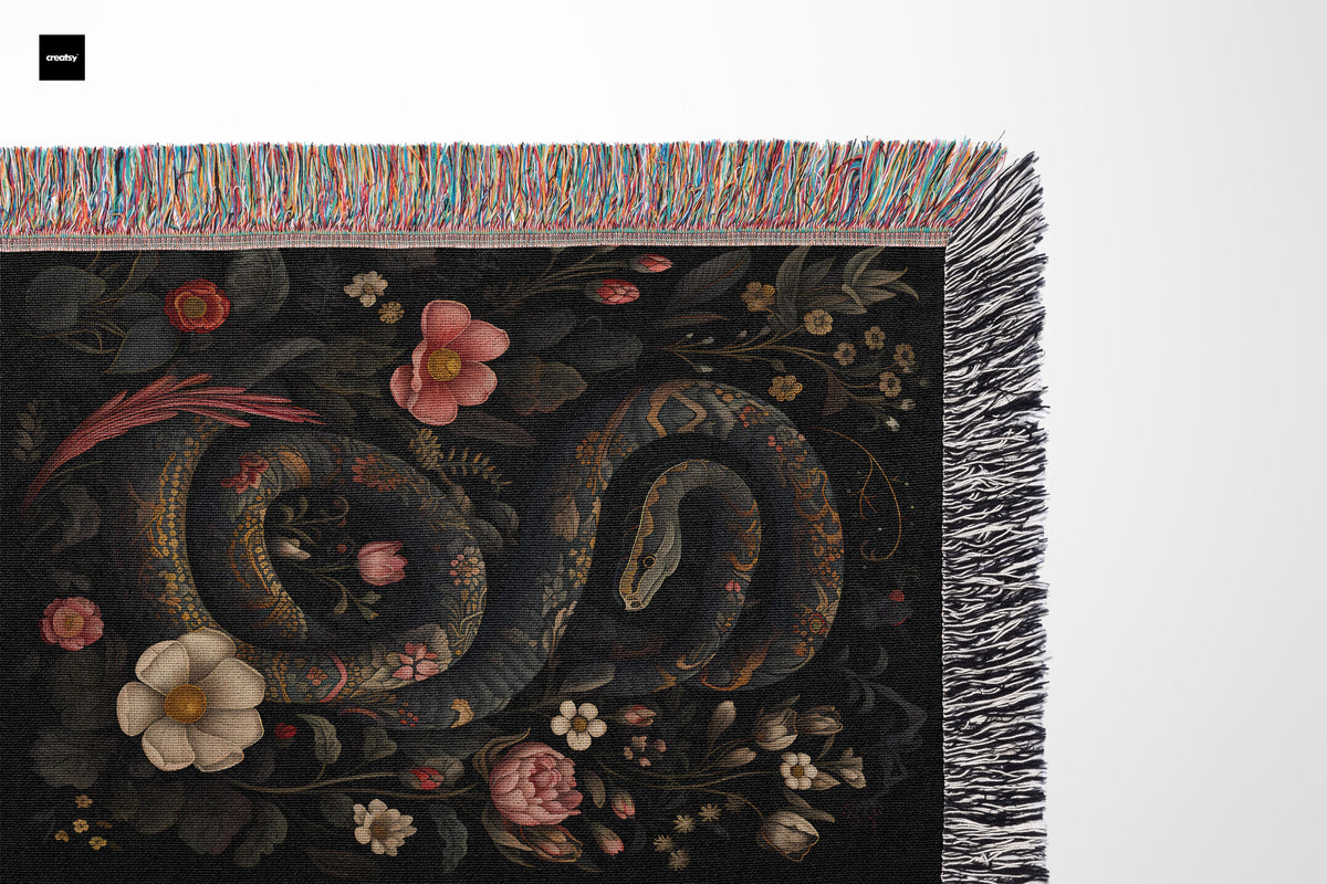 Gothic Snake Floral Woven Blanket