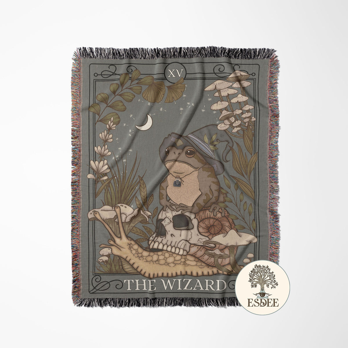 Tarot Wizard Toad Woven Blanket