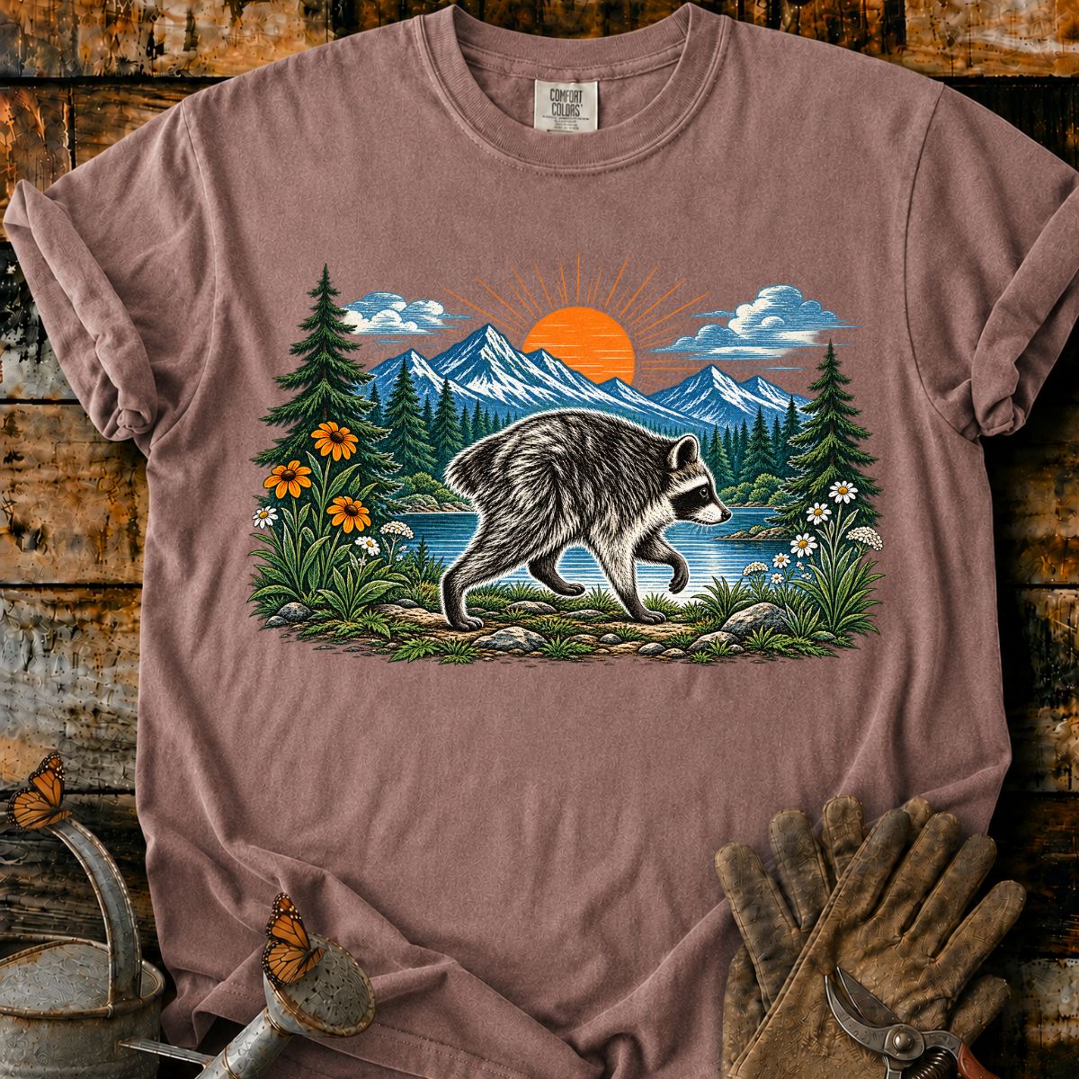 Raccoon Beneath the Mountain Sun T-Shirt