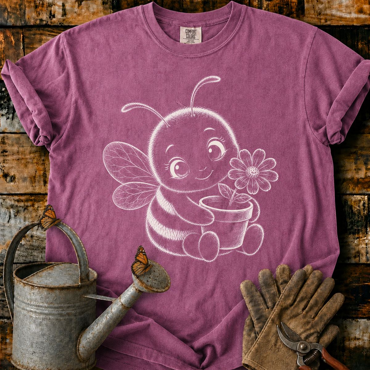 Bee With Flower Pot Art T-Shirt