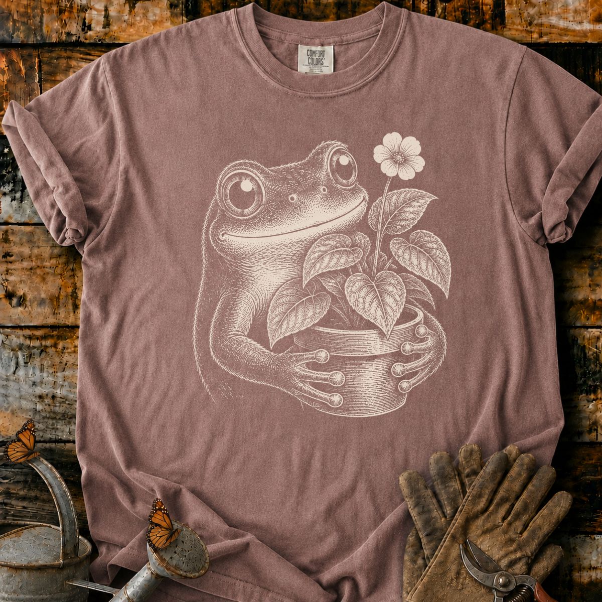 Frog With Flower Pot Art V5 T-Shirt