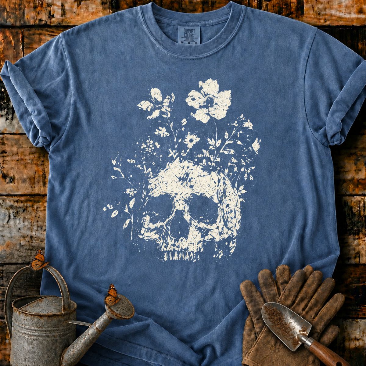 Distressed Floral Skull T-Shirt