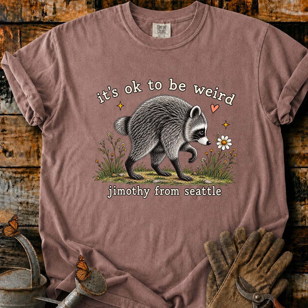 Whimsical Raccoon Wildflower T-Shirt