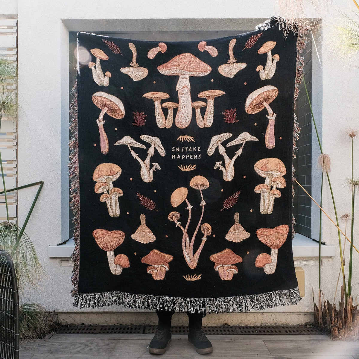 Shitake Happens Mushroom Woven Blanket