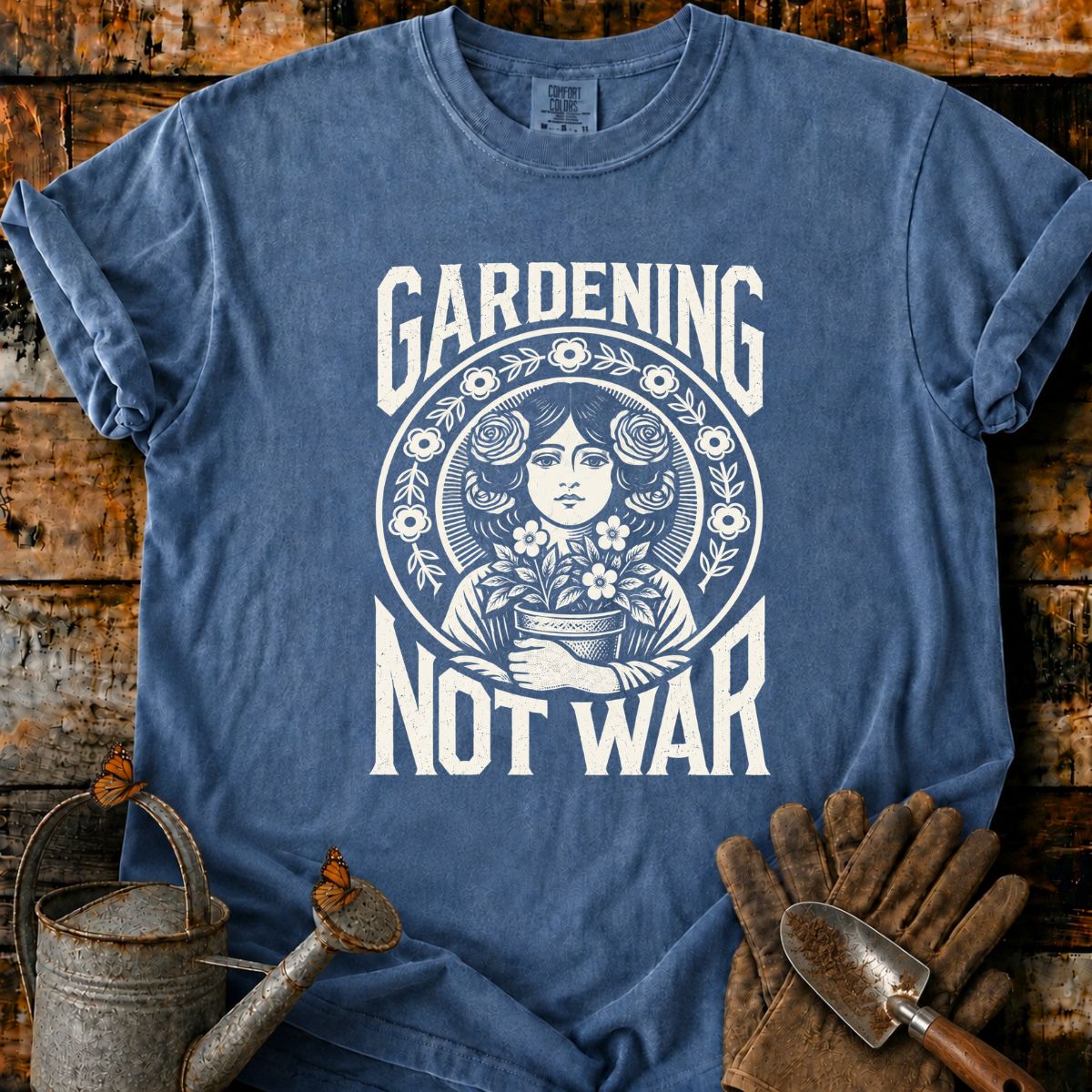 Gardening Not War Floral T-Shirt