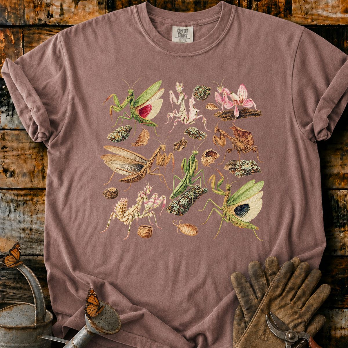 Vintage Mantis Botanical Collage T-Shirt