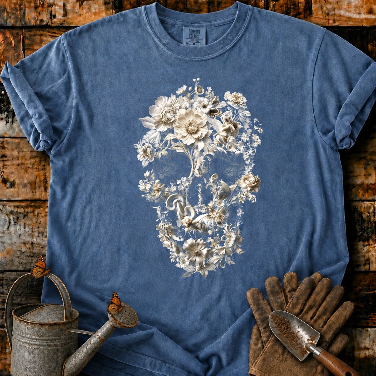 Gothic Floral Skull in Bloom T-Shirt