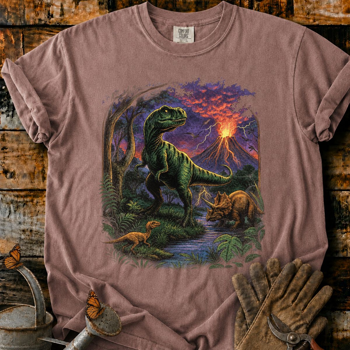 Volcanic Dawn_ Dinosaurs in the Storm T-Shirt