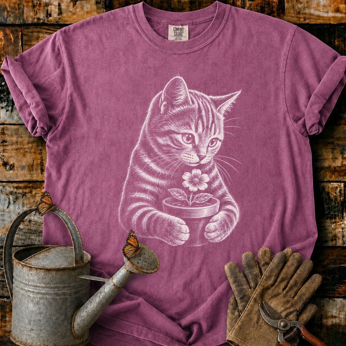 Orange Tabby With Flower Pot Art T-Shirt