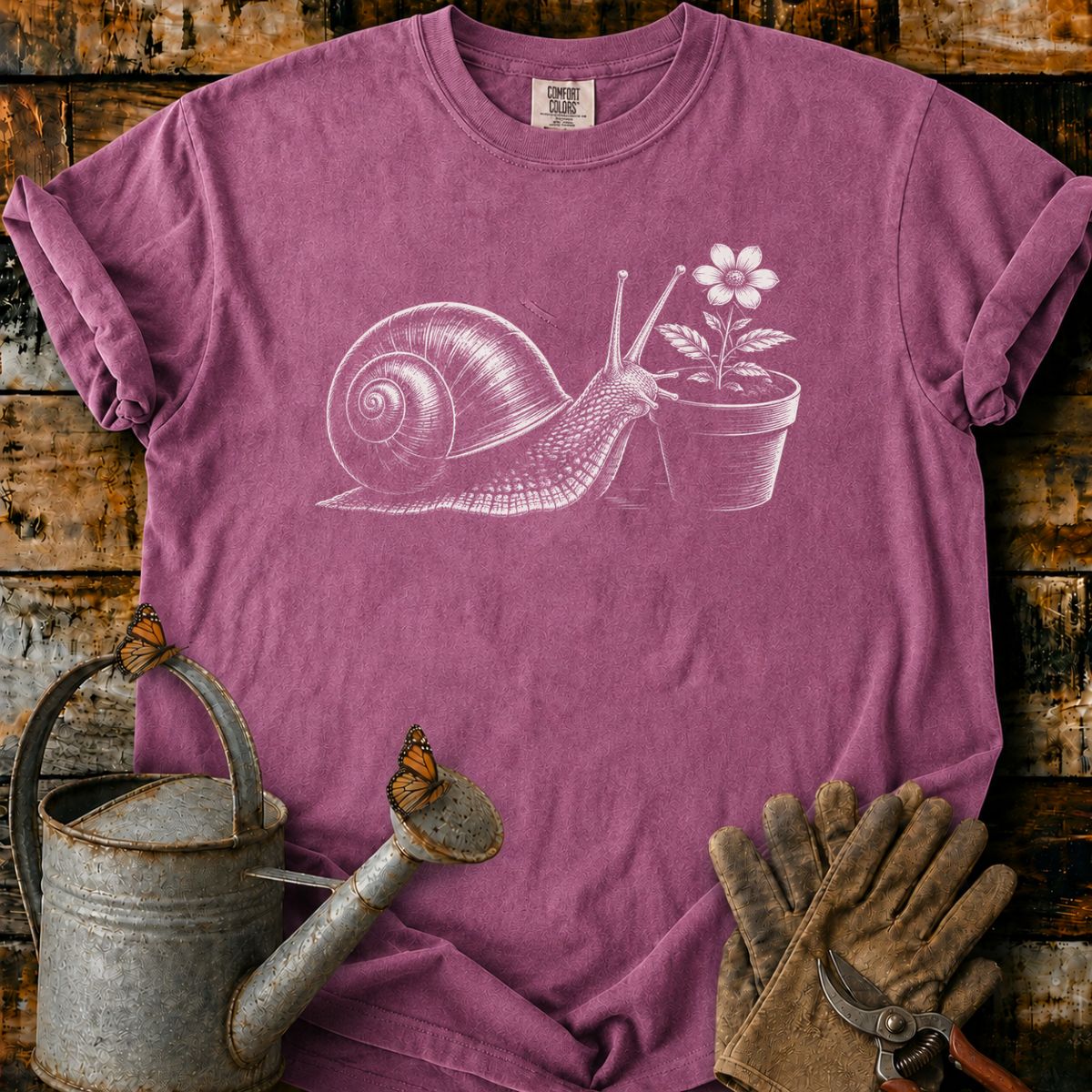 A Snail With Flower Pot Art T-Shirt