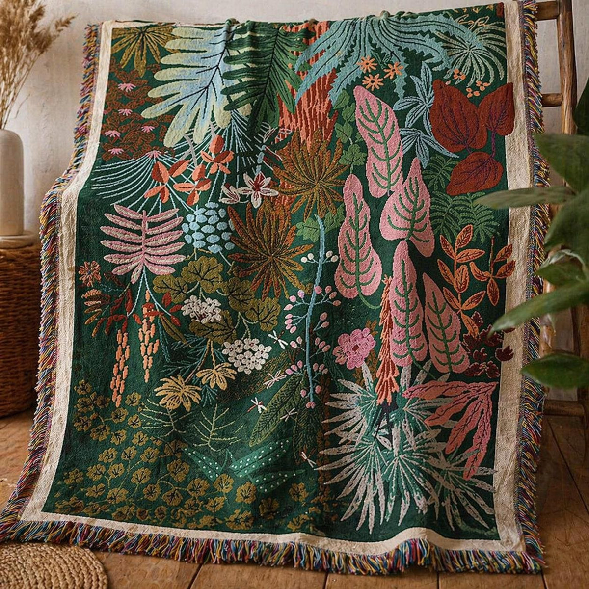 Colorful Botanical Woven Blanket