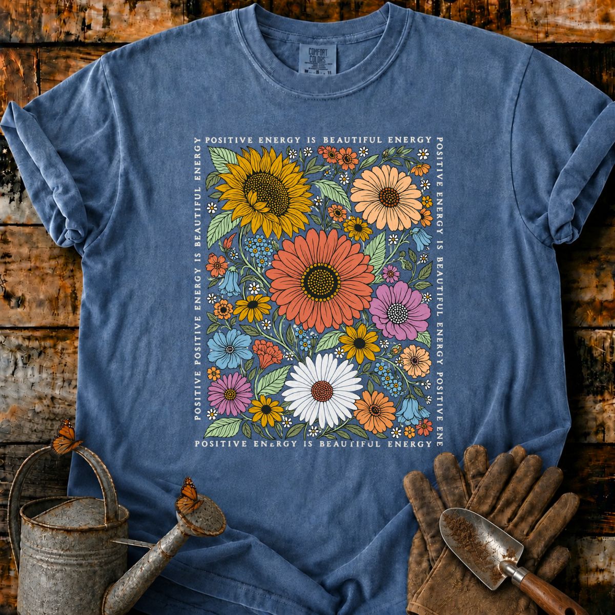 Cascading Retro Wildflower Energy Border T-Shirt