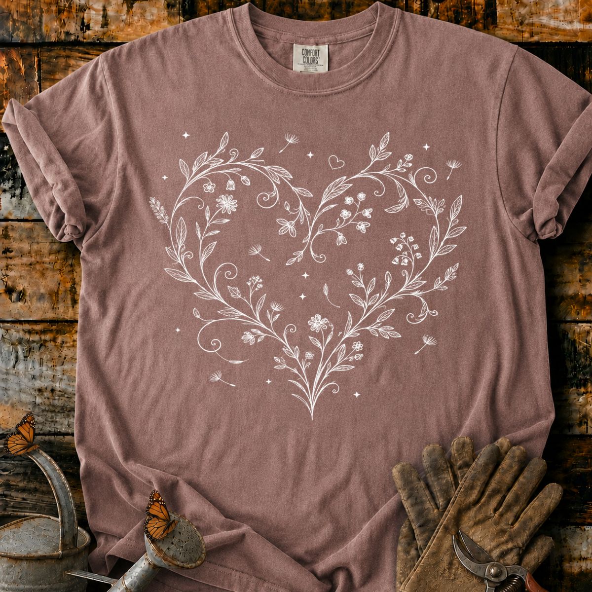 White Botanical Heart T-Shirt