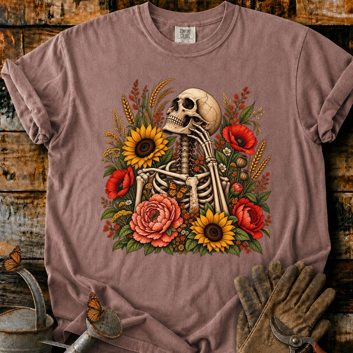 Skeleton With Flowers T-Shirt