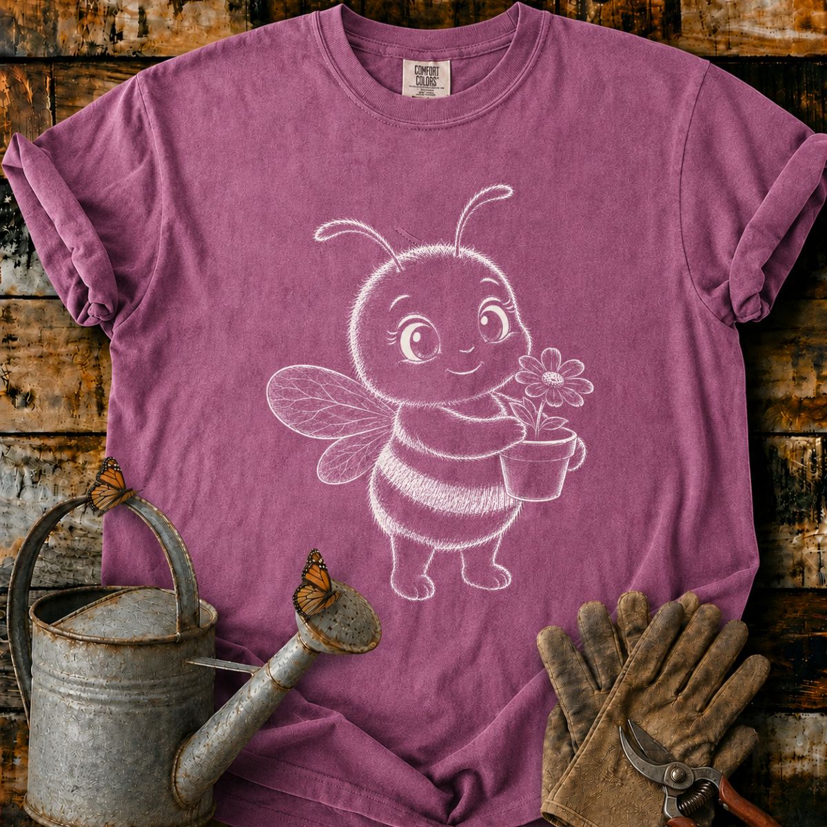 Bee With Flower Pot Art T-Shirt