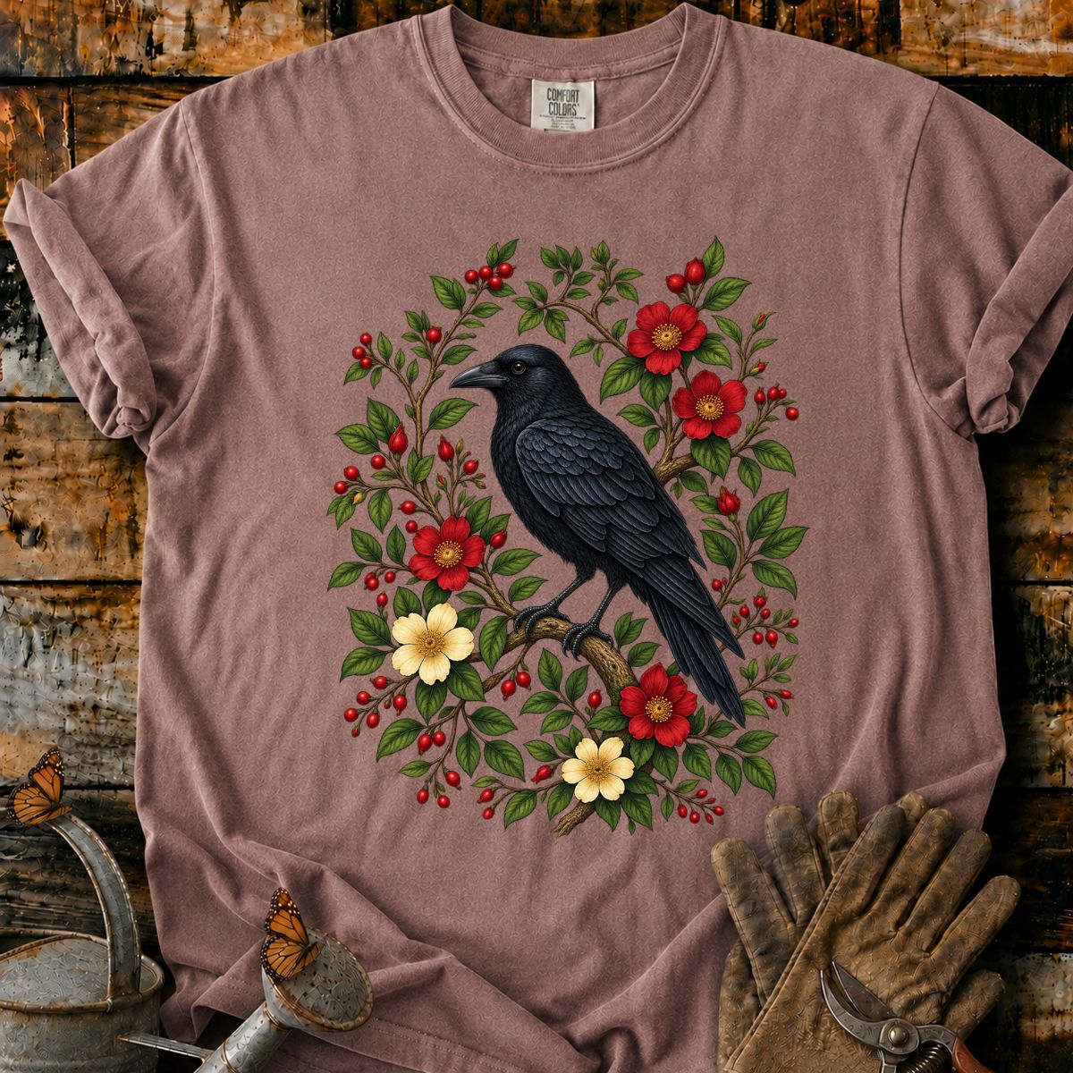 Raven in a Red Berry Wreath T-Shirt
