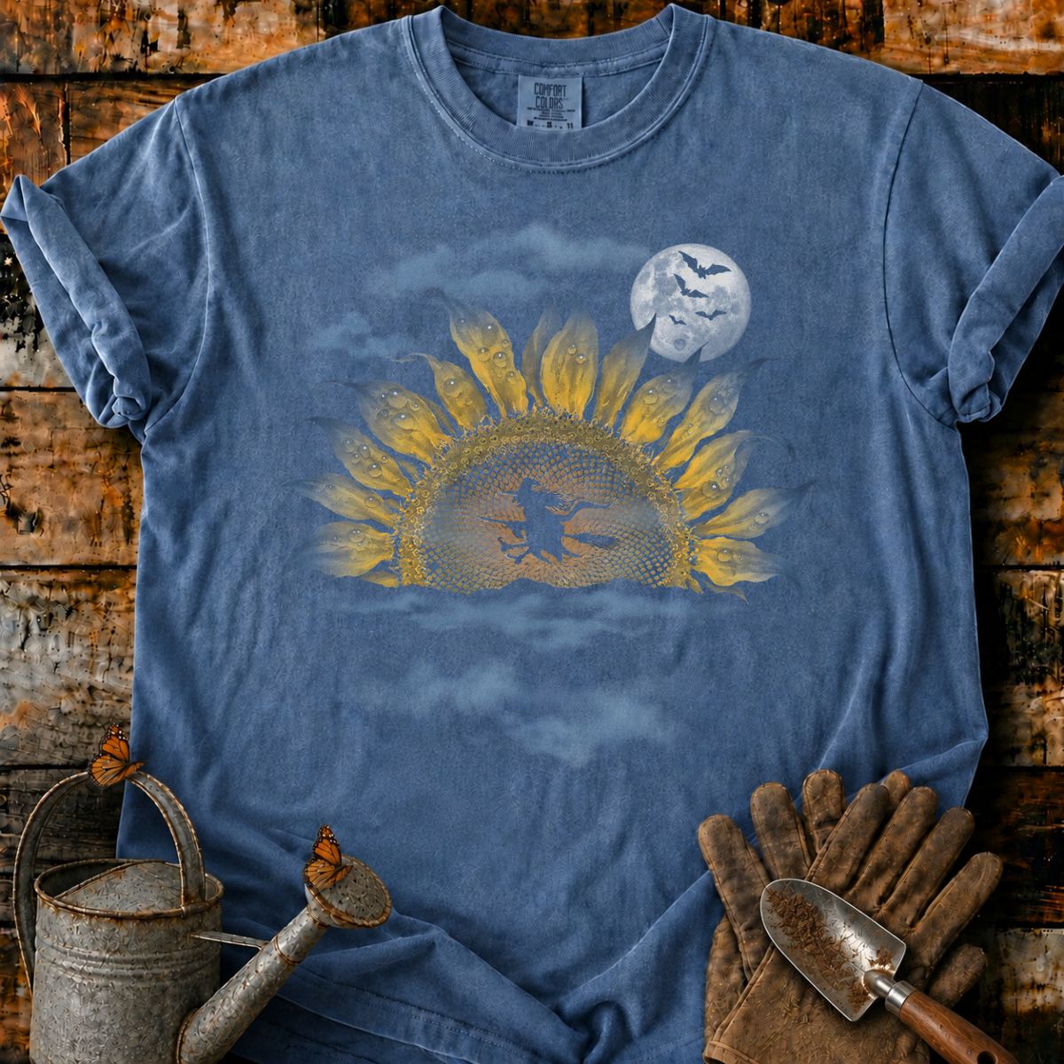Moonlit Witch Over Eerie Sunflower T-Shirt