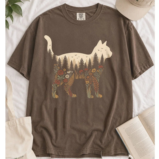 Cat Wildflower Graphic T-Shirt