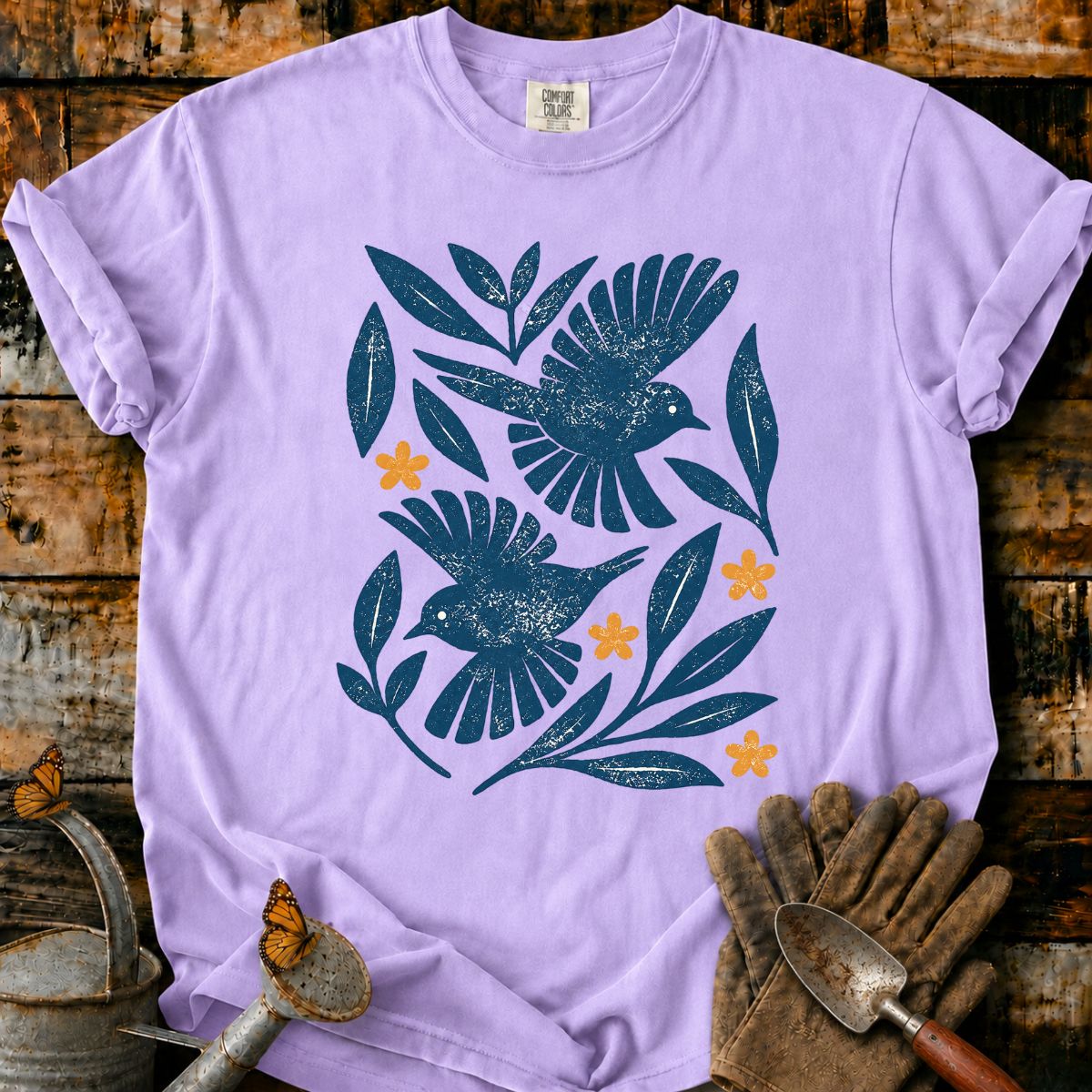 Vintage Birds and Botanical Wreath T-Shirt