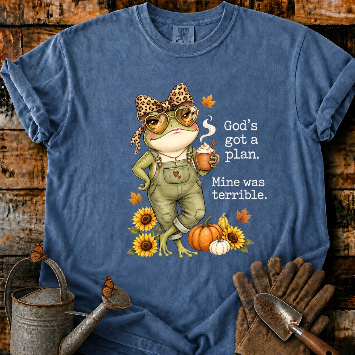 Sassy Autumn Frog with Coffee and Wisdom T-Shirt