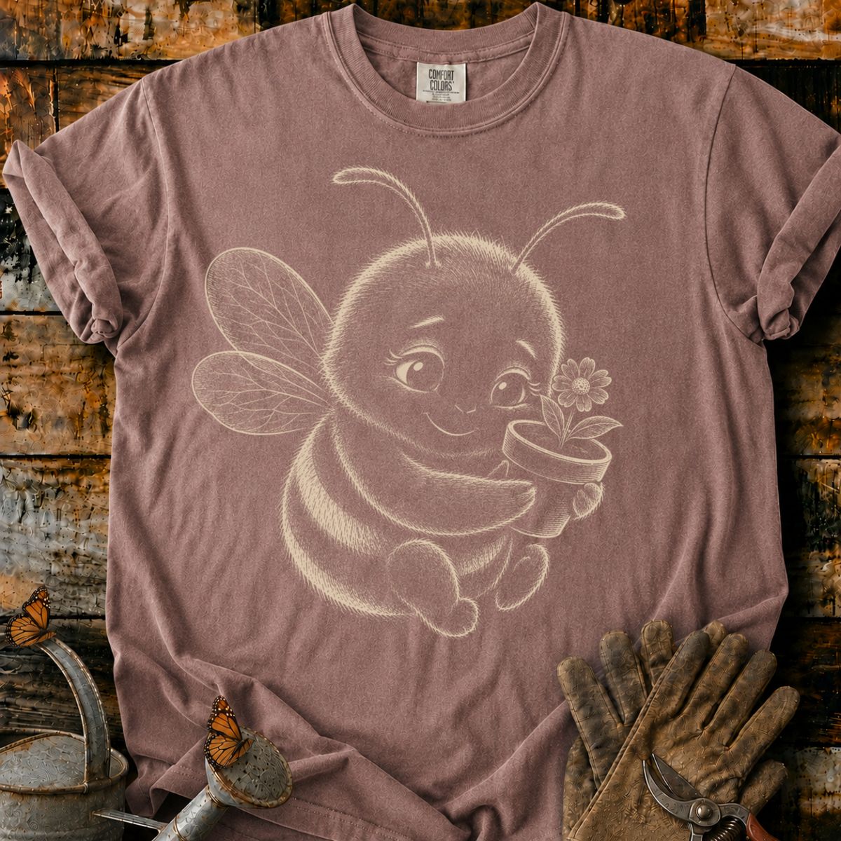 Bee With Flower Pot Art T-Shirt