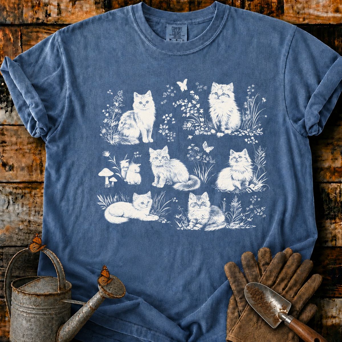 Vintage Botanical Cat Garden T-Shirt