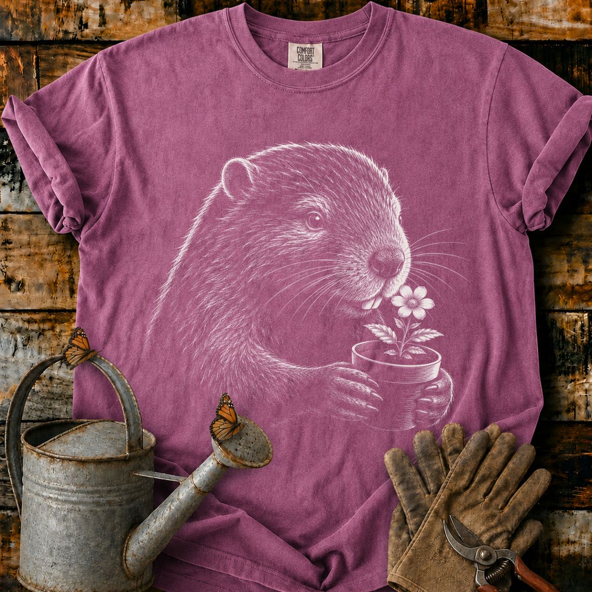 Castor With Flower Pot Art T-Shirt