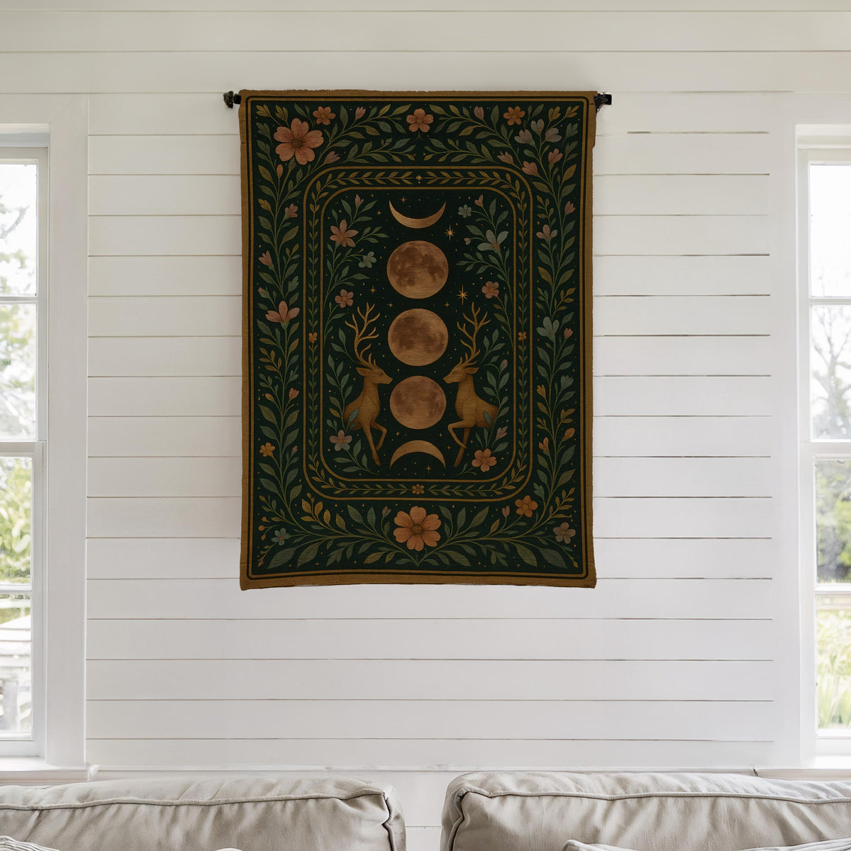 Moon Phase Deer Woven Blanket