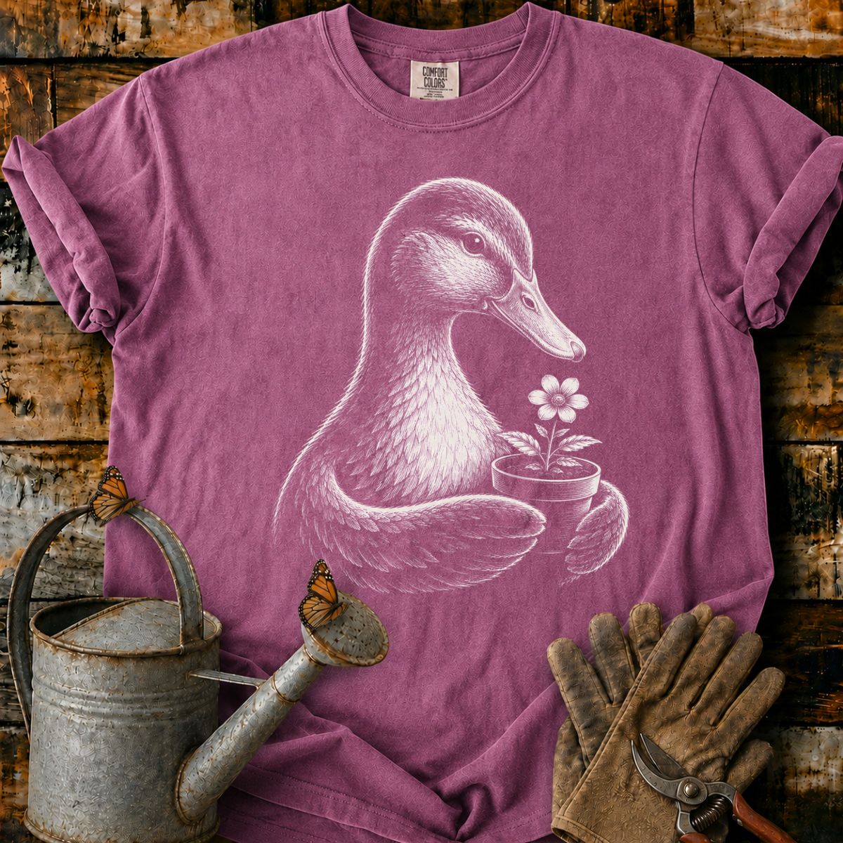 Duck With Flower Pot Art T-Shirt