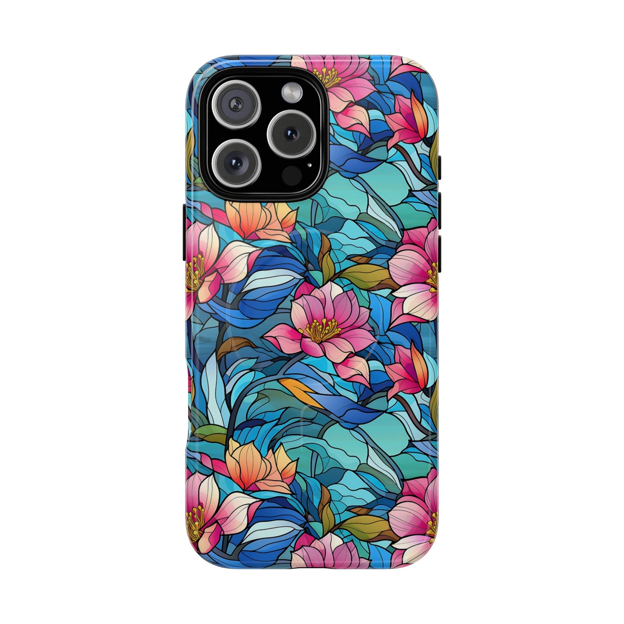 Stained Glass Pink Flowers MagSafe Case