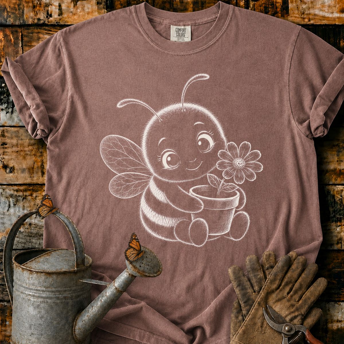 Bee With Flower Pot Art T-Shirt