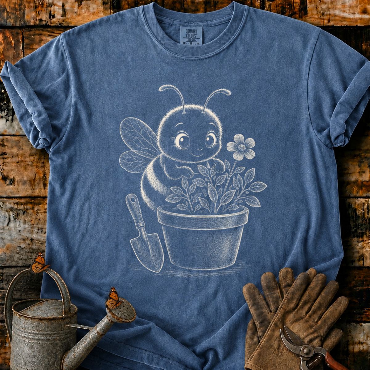 Bee With Flower Pot Art V2 T-Shirt
