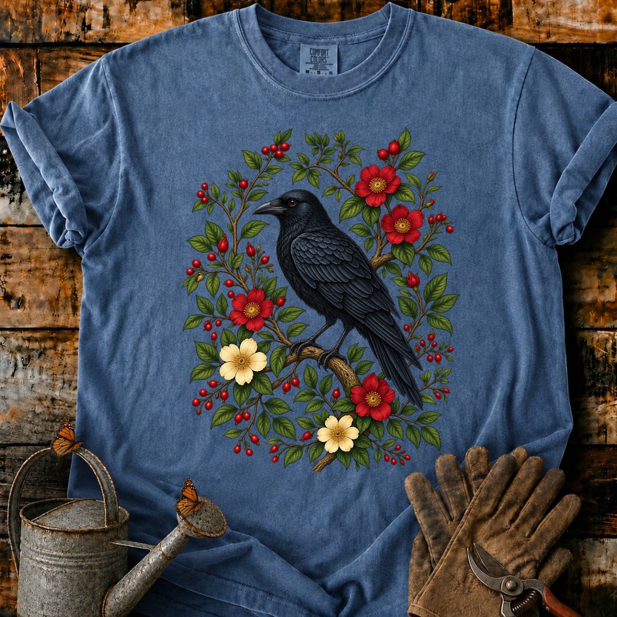 Raven in a Red Berry Wreath T-Shirt