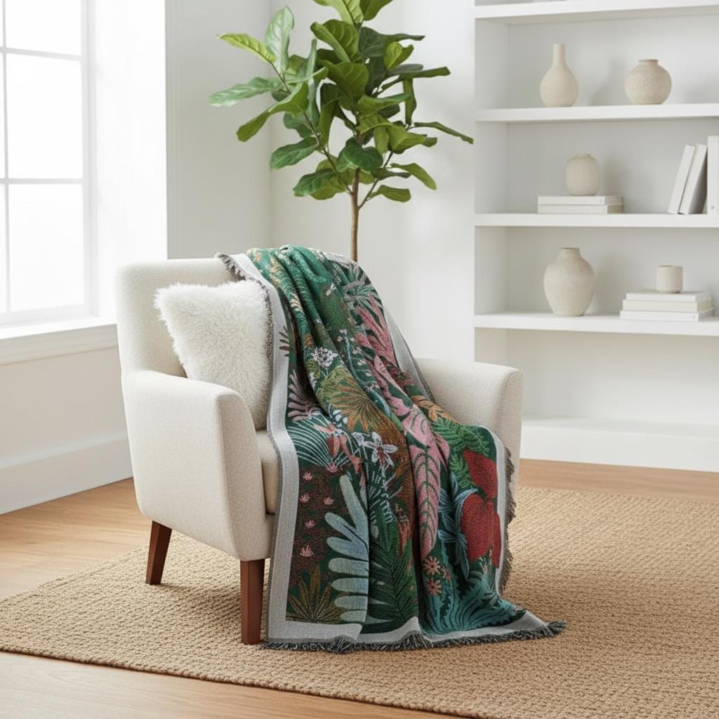 Colorful Botanical Woven Blanket