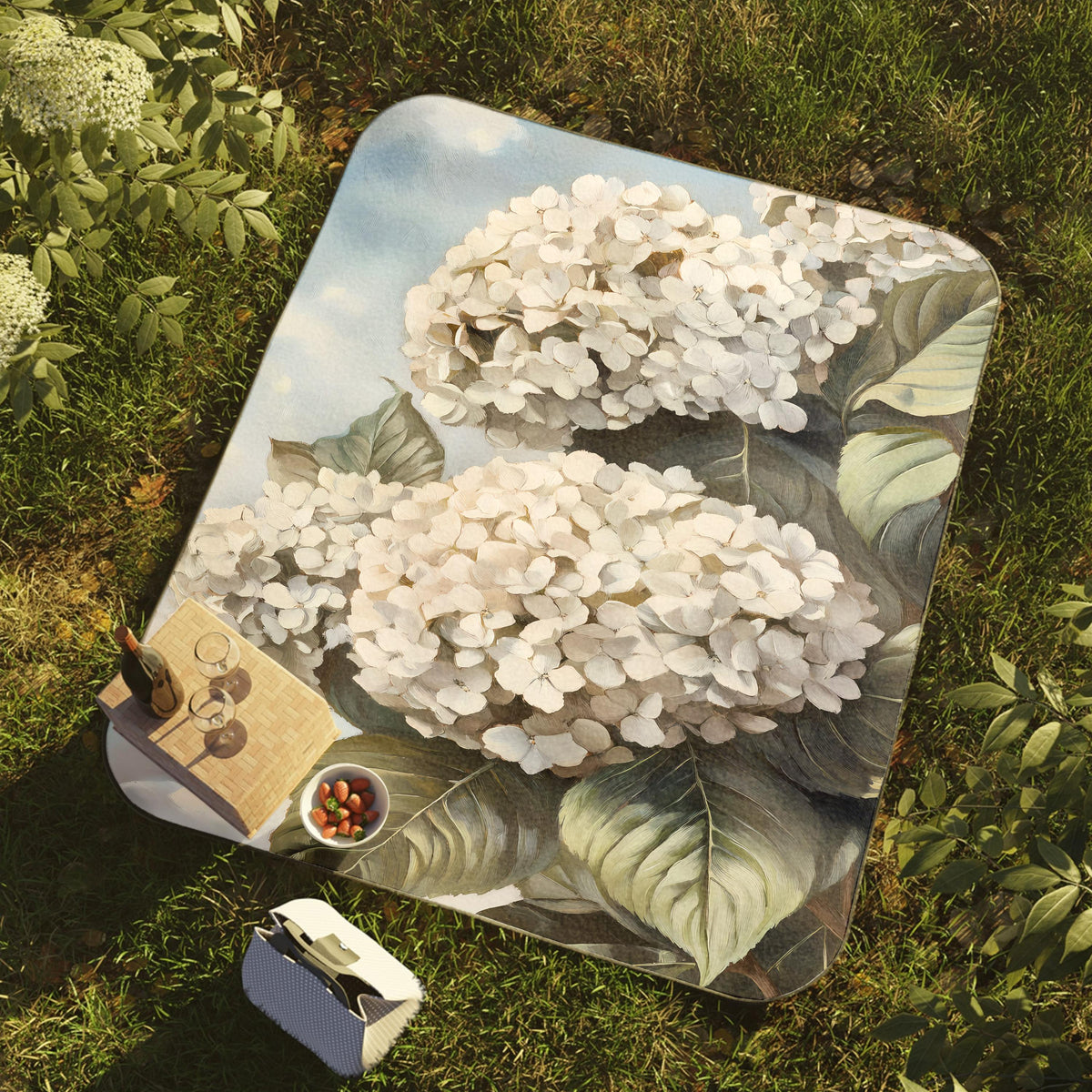 White Hydrangea Woven Blanket