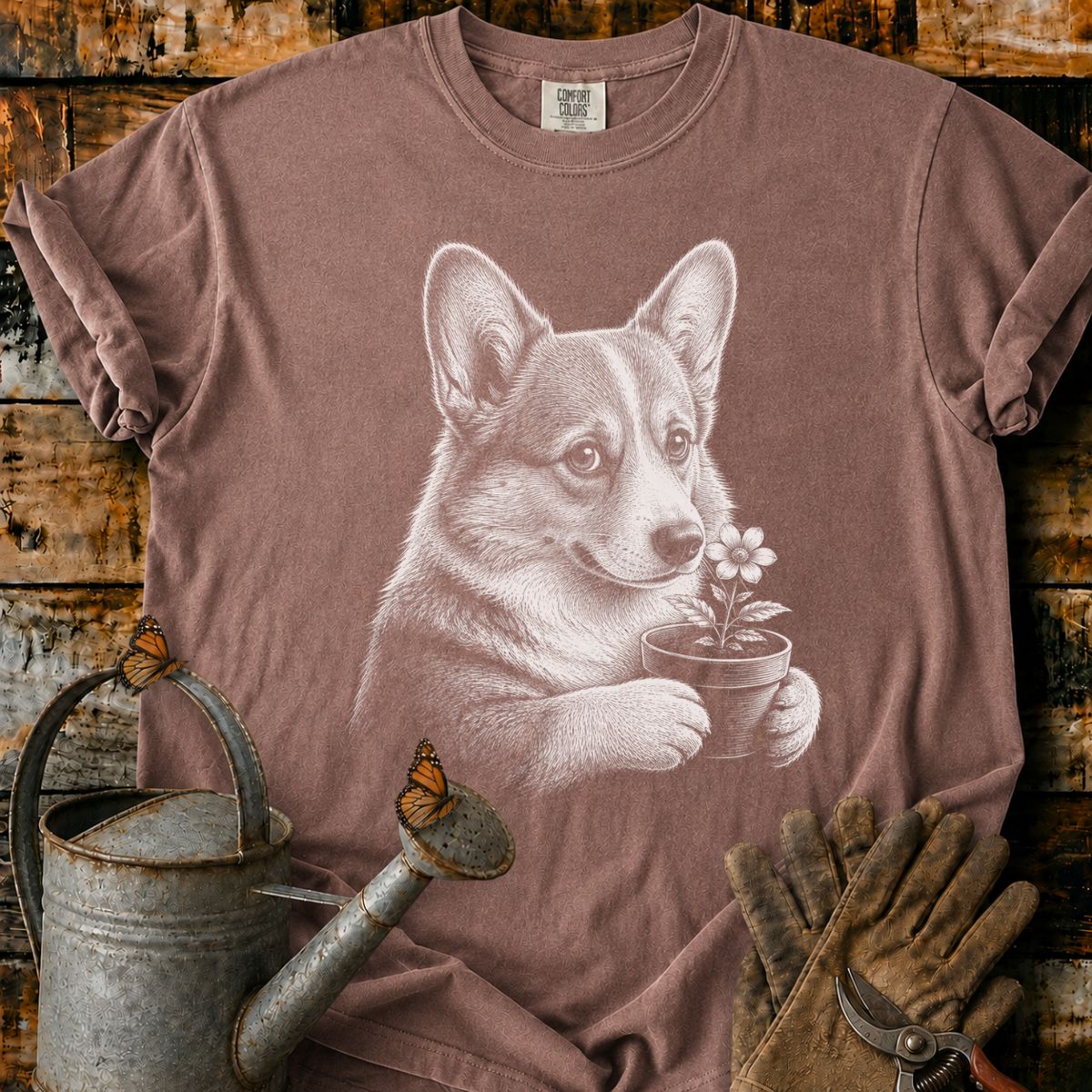 Corgi With Flower Pot Art T-Shirt