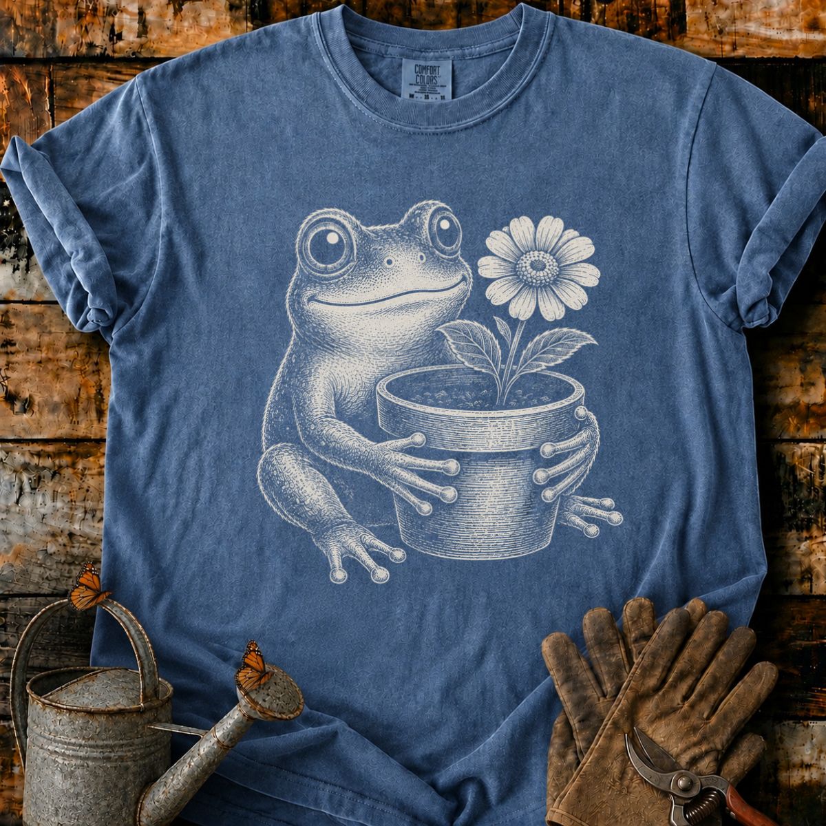 Frog With Flower Pot Art V4 T-Shirt