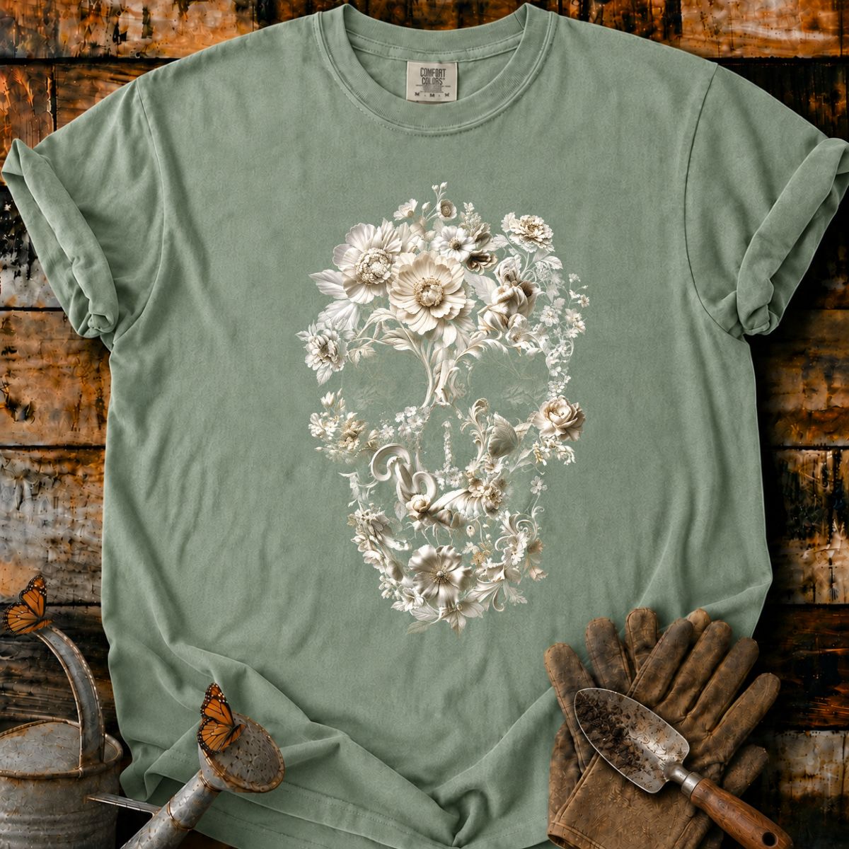 Gothic Floral Skull in Bloom T-Shirt