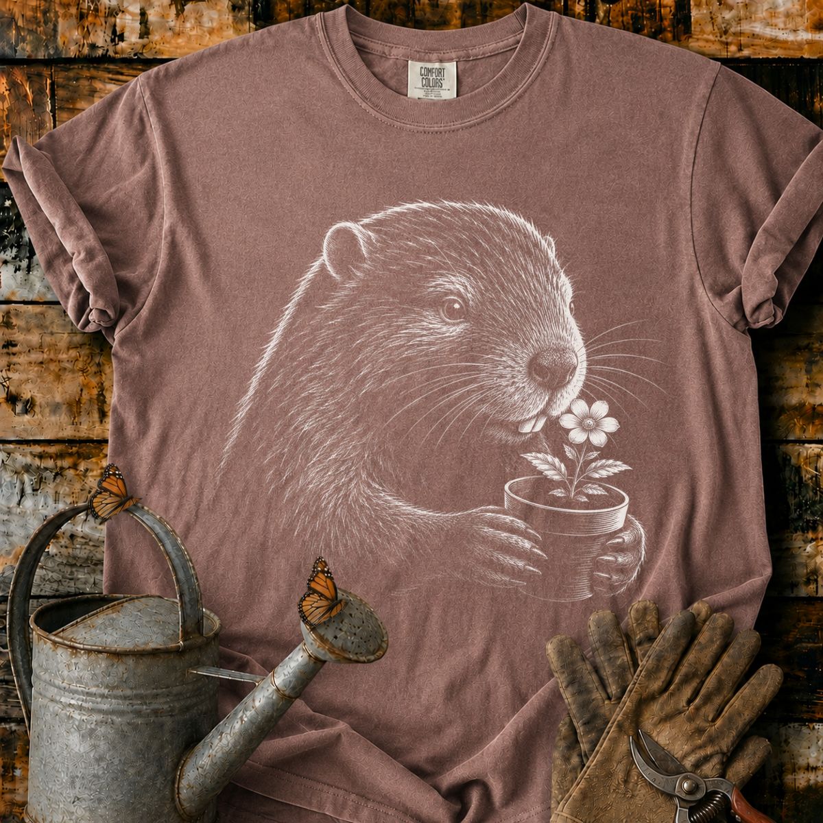 Castor With Flower Pot Art T-Shirt