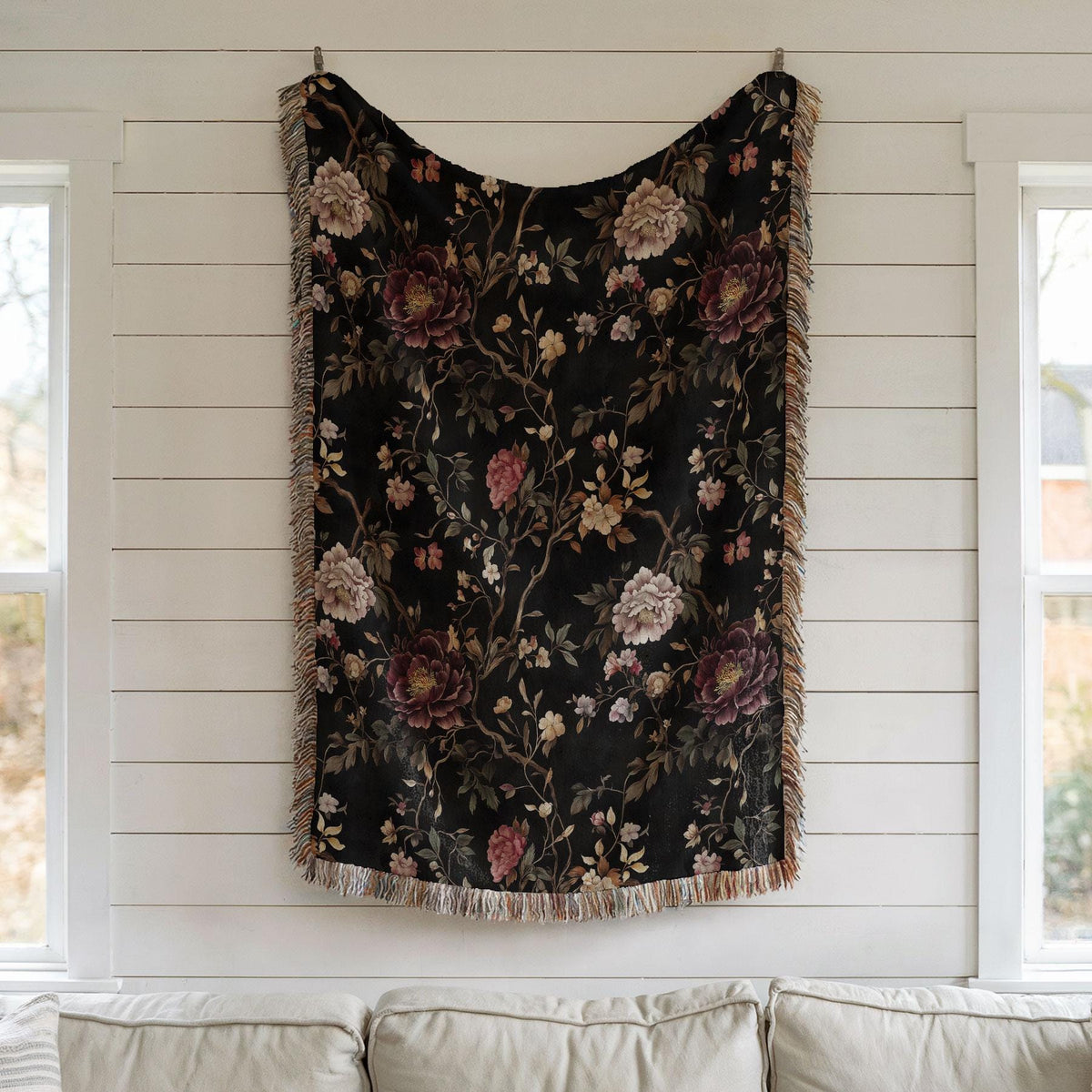 Chinoiserie Peony Woven Blanket