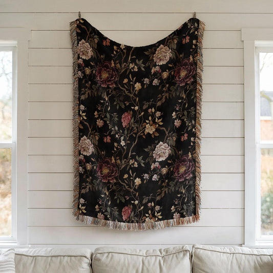 Chinoiserie Peony Woven Blanket