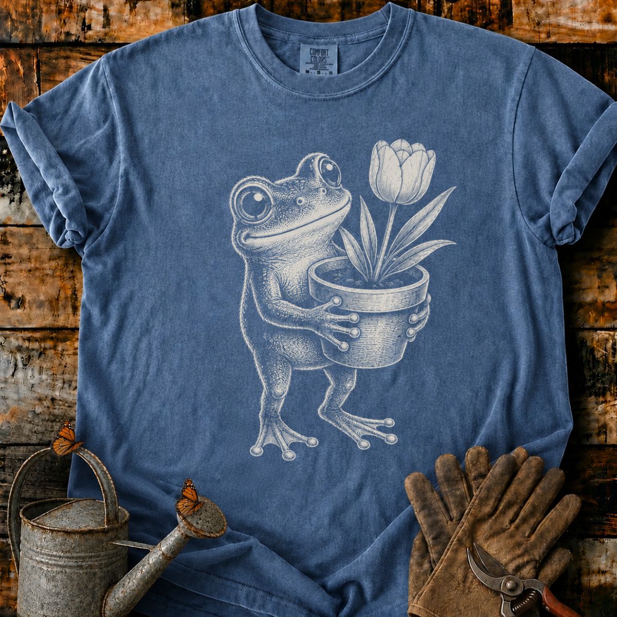 Frog With Flower Pot Art V2 T-Shirt