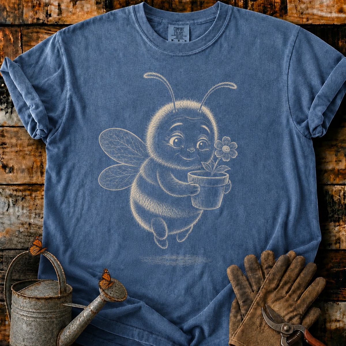 Bee With Flower Pot Art T-Shirt