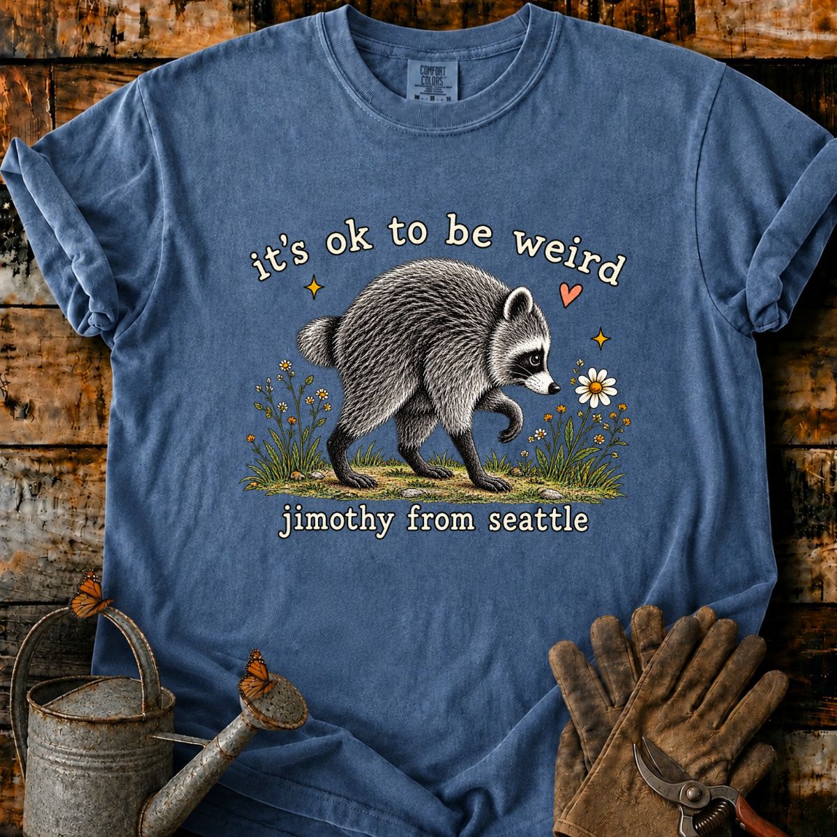 Whimsical Raccoon Wildflower T-Shirt