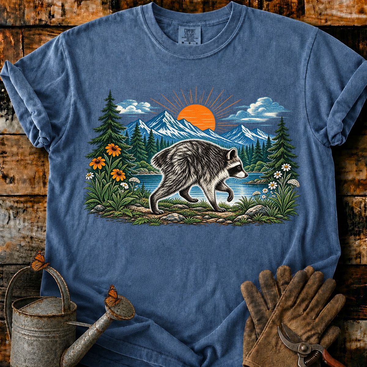 Raccoon Beneath the Mountain Sun T-Shirt
