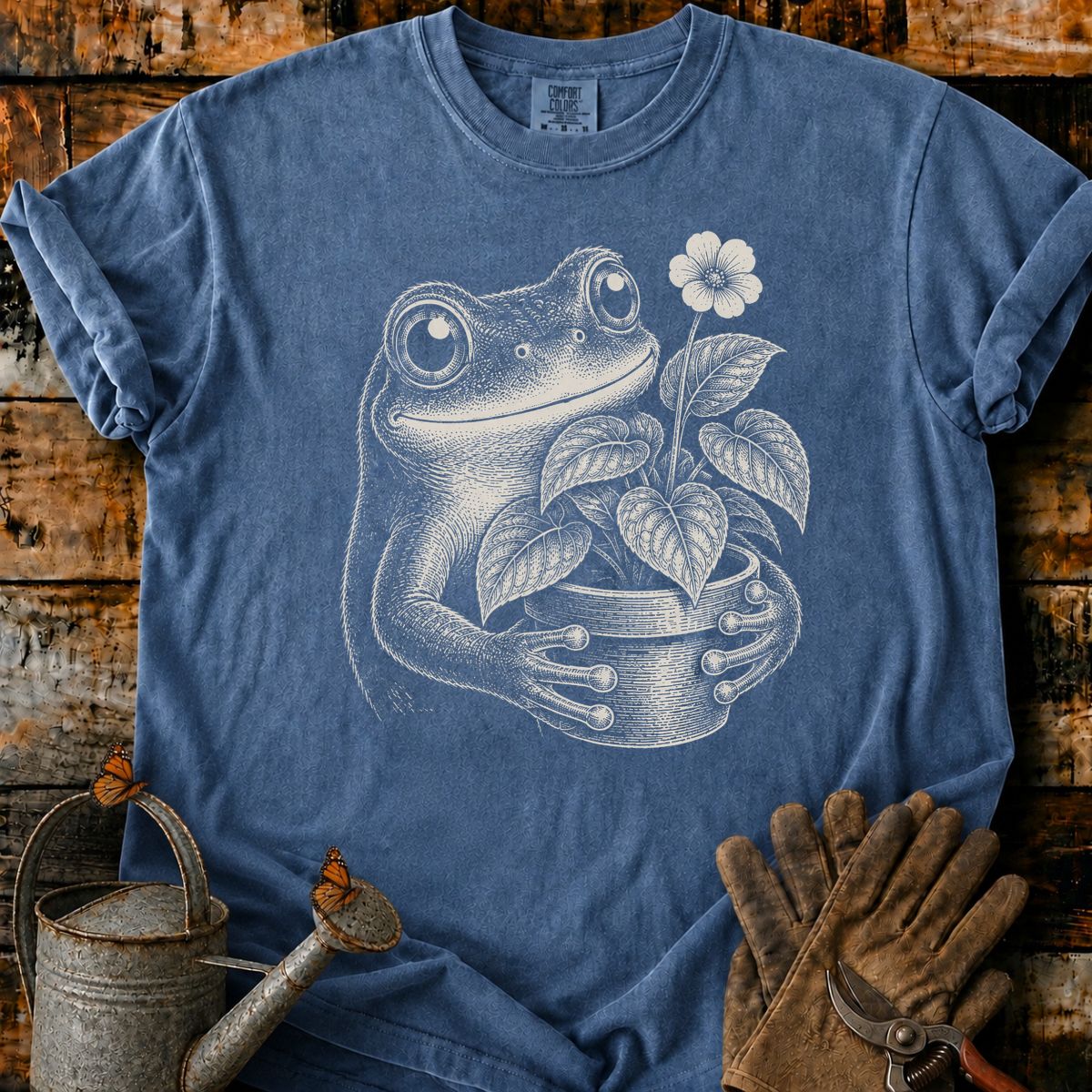 Frog With Flower Pot Art V5 T-Shirt